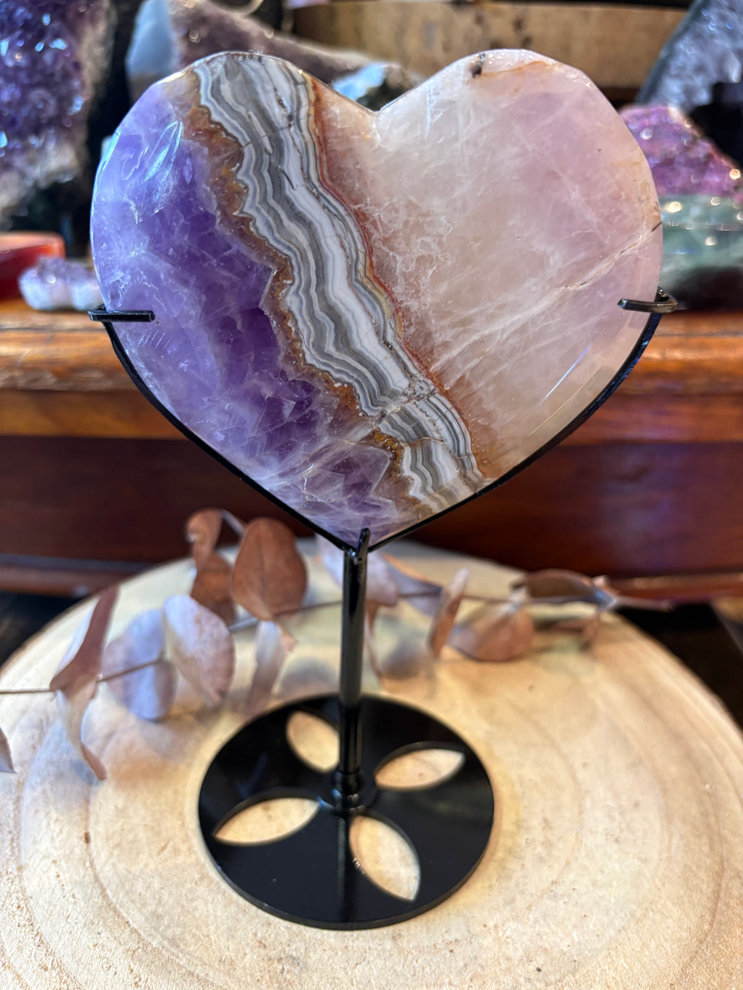 Crazy Lace Amethyst Heart on Stand SKU 26843
