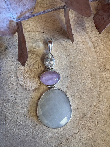 Entia Sterling Silver White Topaz, Kunzite & Moonstone Pendant SKU 25558
