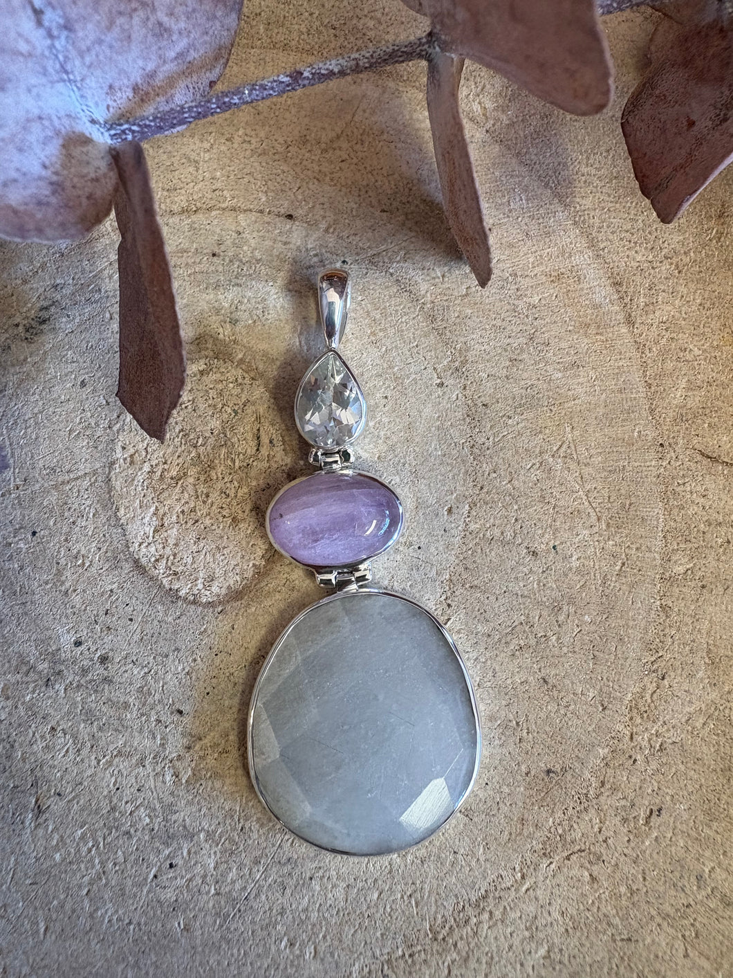 Entia Sterling Silver White Topaz, Kunzite & Moonstone Pendant SKU 25558