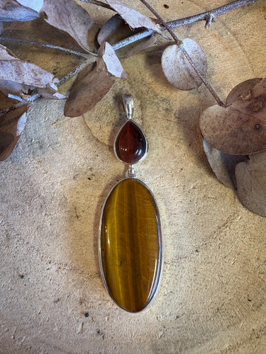 Entia Sterling Silver Red & Gold Tiger Eye Pendant SKU 24856