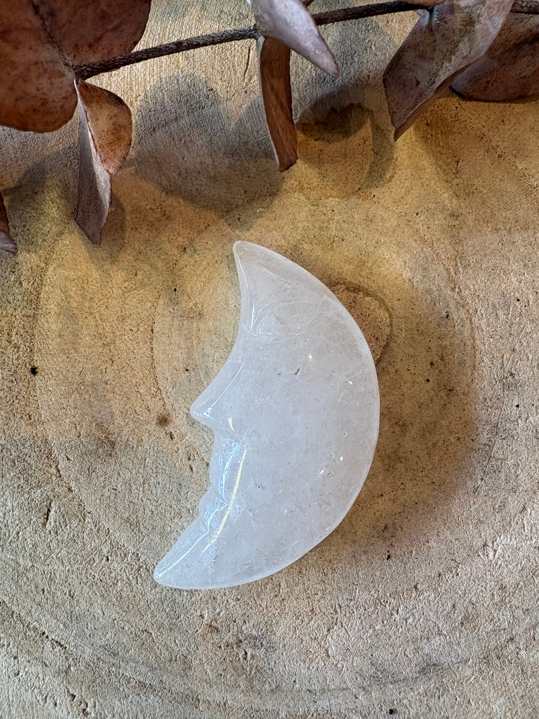 Clear Quartz Moon Carving SKU 26678