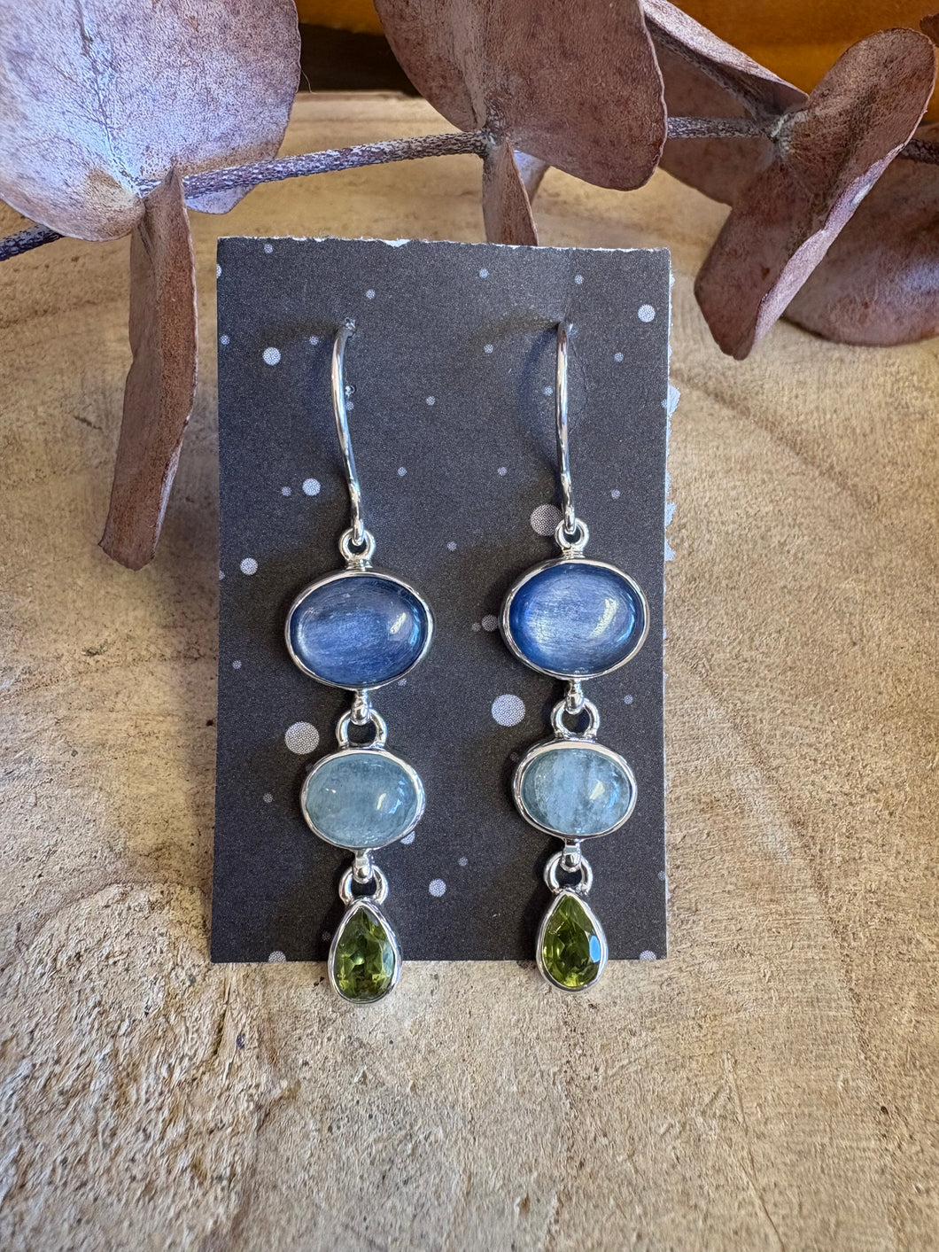 Entia Sterling Silver Kyanite, Aquamarine & Peridot Earrings SKU 25566