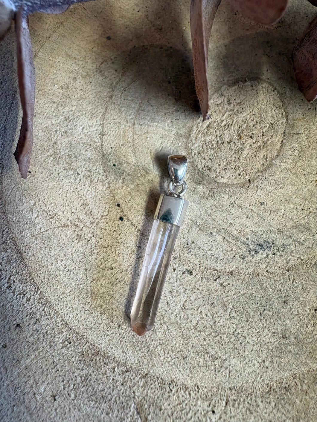 Sterling Silver Pink Lemurian Point Pendant SKU 25902
