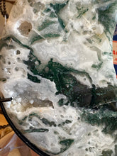 Moss Agate Moon on Stand SKU 26481