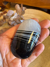 Black Banded Agate & Quartz Palm Stone SKU 25068