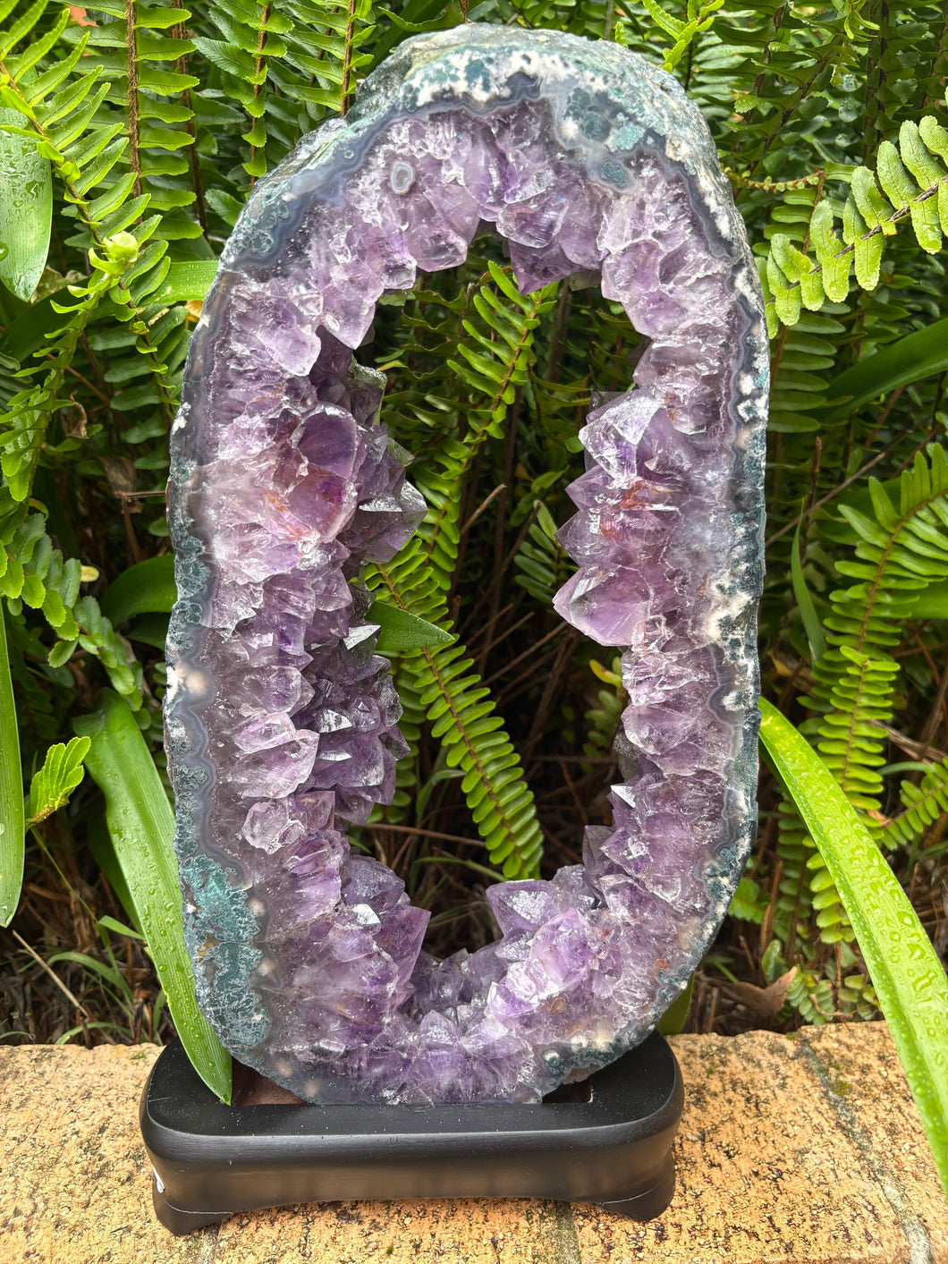 Amethyst Geode Slice in Wooden Stand SKU 25395