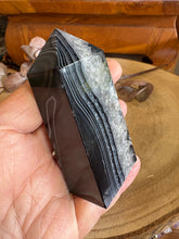 Black Banded Agate & Quartz Obelisk SKU 25072