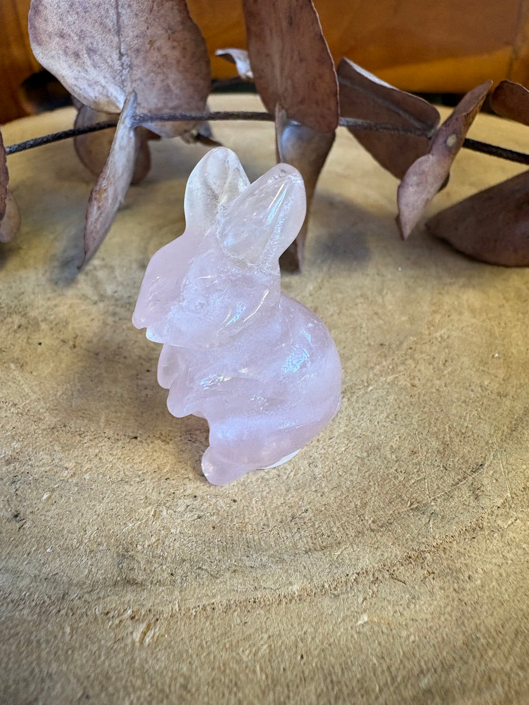 Rose Quartz Rabbit Carving SKU 25696A