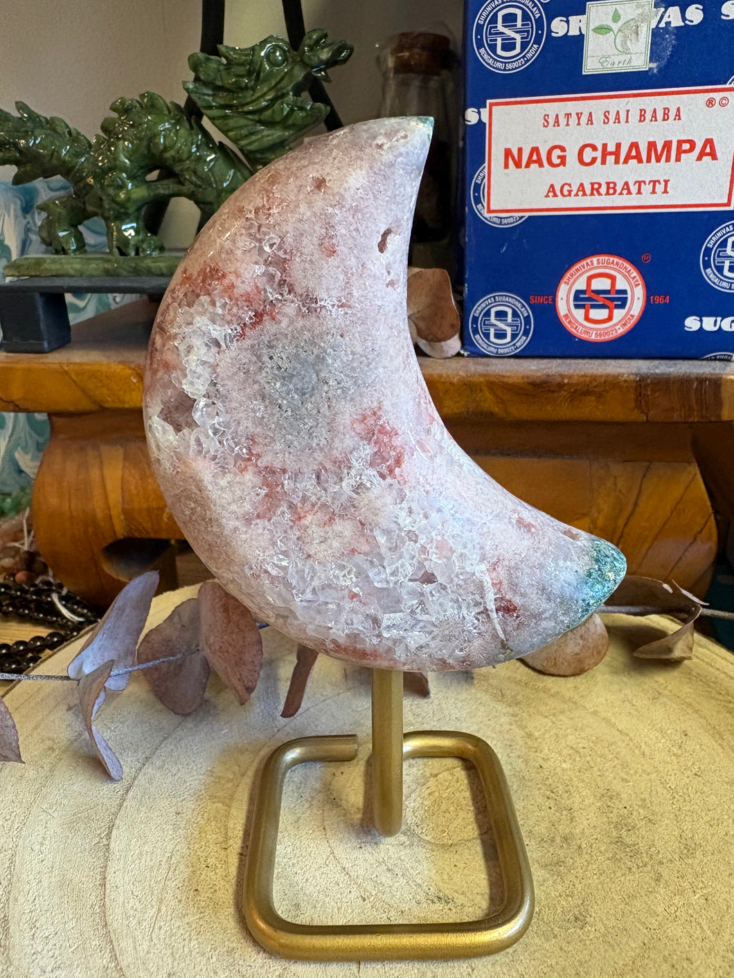 Pink Amethyst Moon on Stand SKU 26174