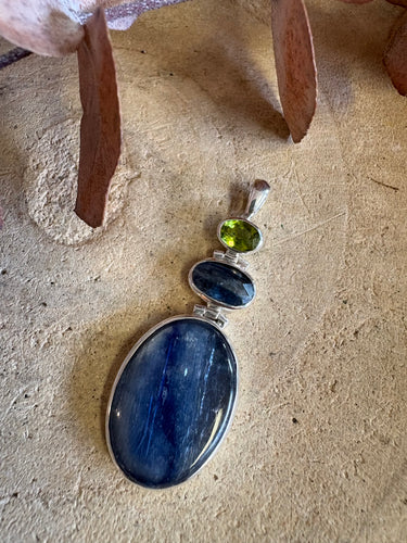 Entia Sterling Silver Blue Kyanite & Peridot Pendant SKU 25806