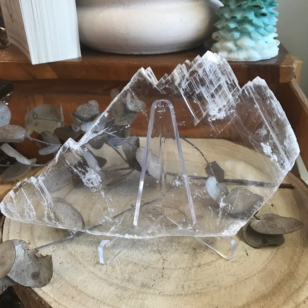 Selenite Slice on Stand SKU 23003