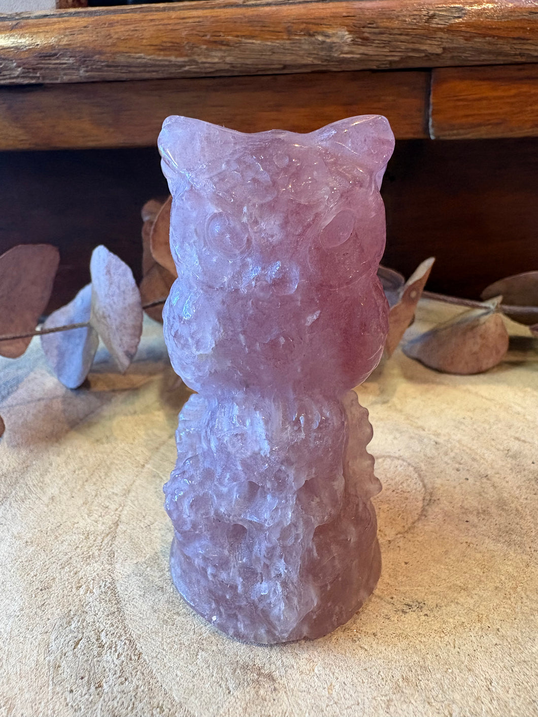 Strawberry Quartz Owl & Skull Carving SKU 26613