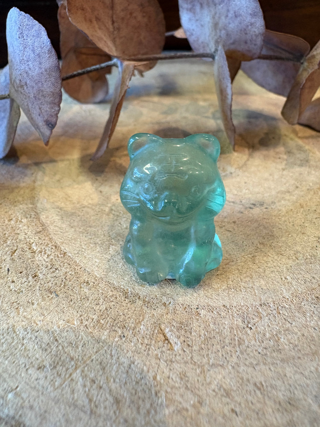 Green Fluorite Cat Carving