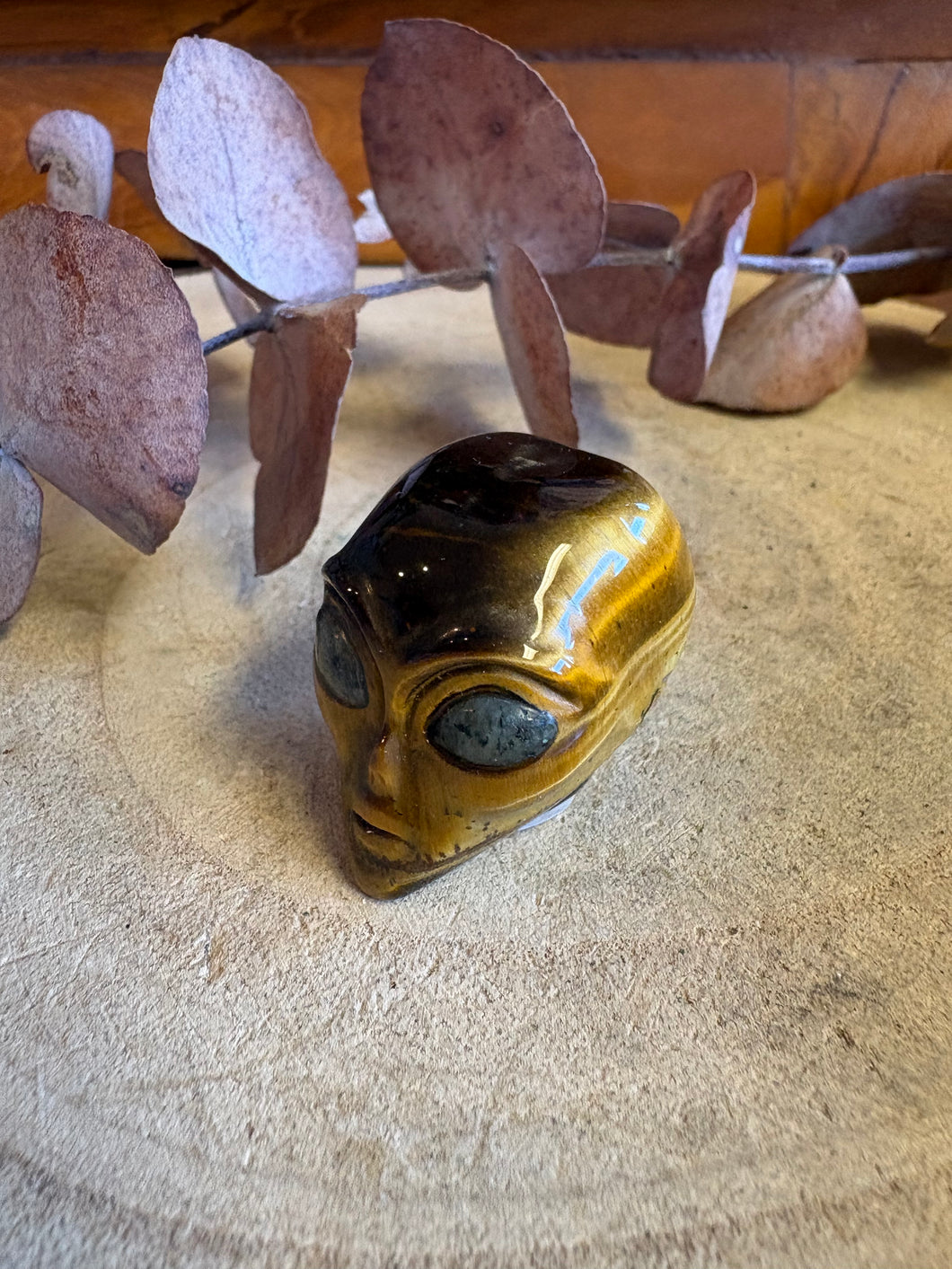 Tiger Eye & Labradorite Alien Head Carving SKU 26224