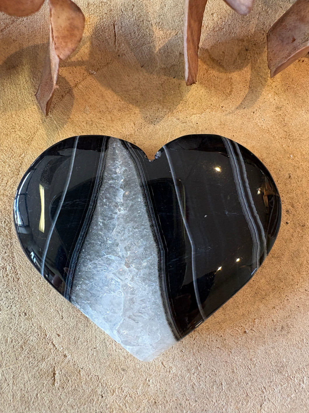 Black Banded Agate & Quartz Heart SKU 26743