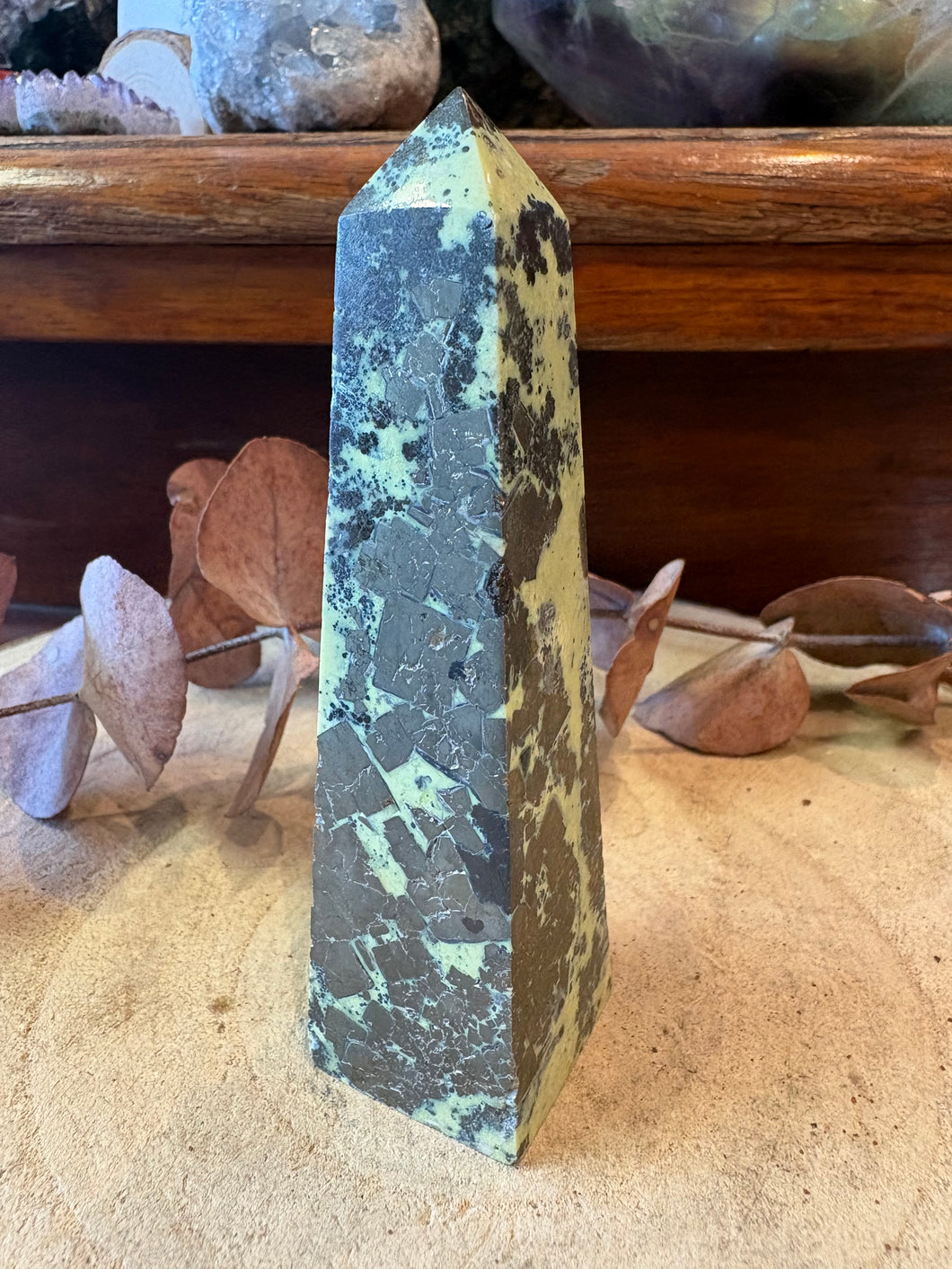 Serpentine & Pyrite Obelisk SKU 26804