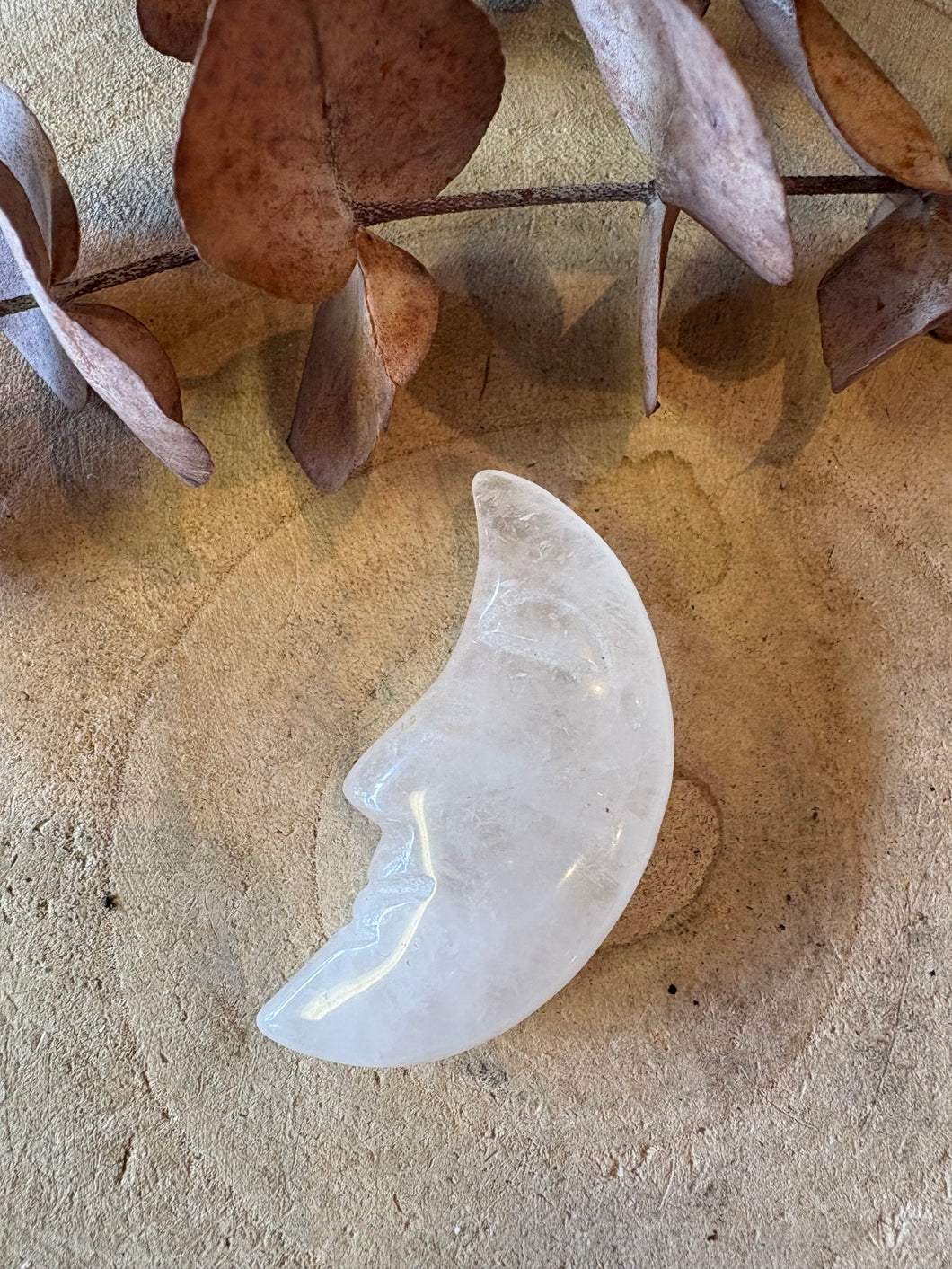 Clear Quartz Moon Carving SKU 26677