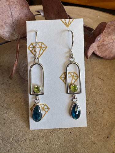 Entia Sterling Silver Ocean Kyanite & Peridot Earrings SKU 25814