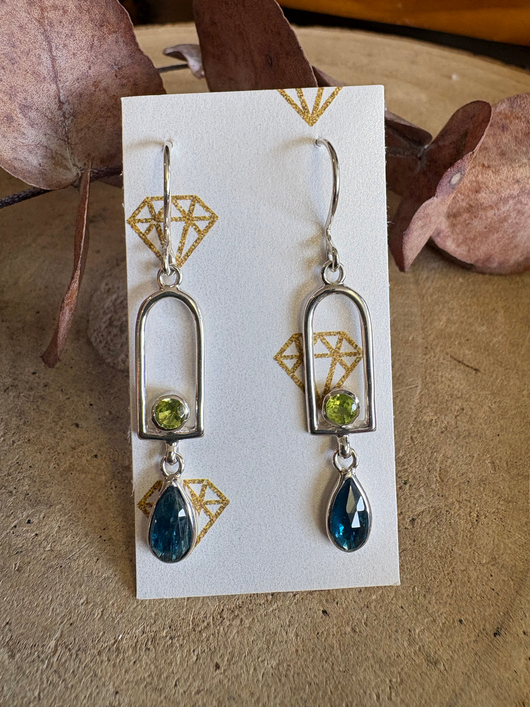 Entia Sterling Silver Ocean Kyanite & Peridot Earrings SKU 25814