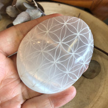 Selenite Flower of Life Palm Stones SKU 18447
