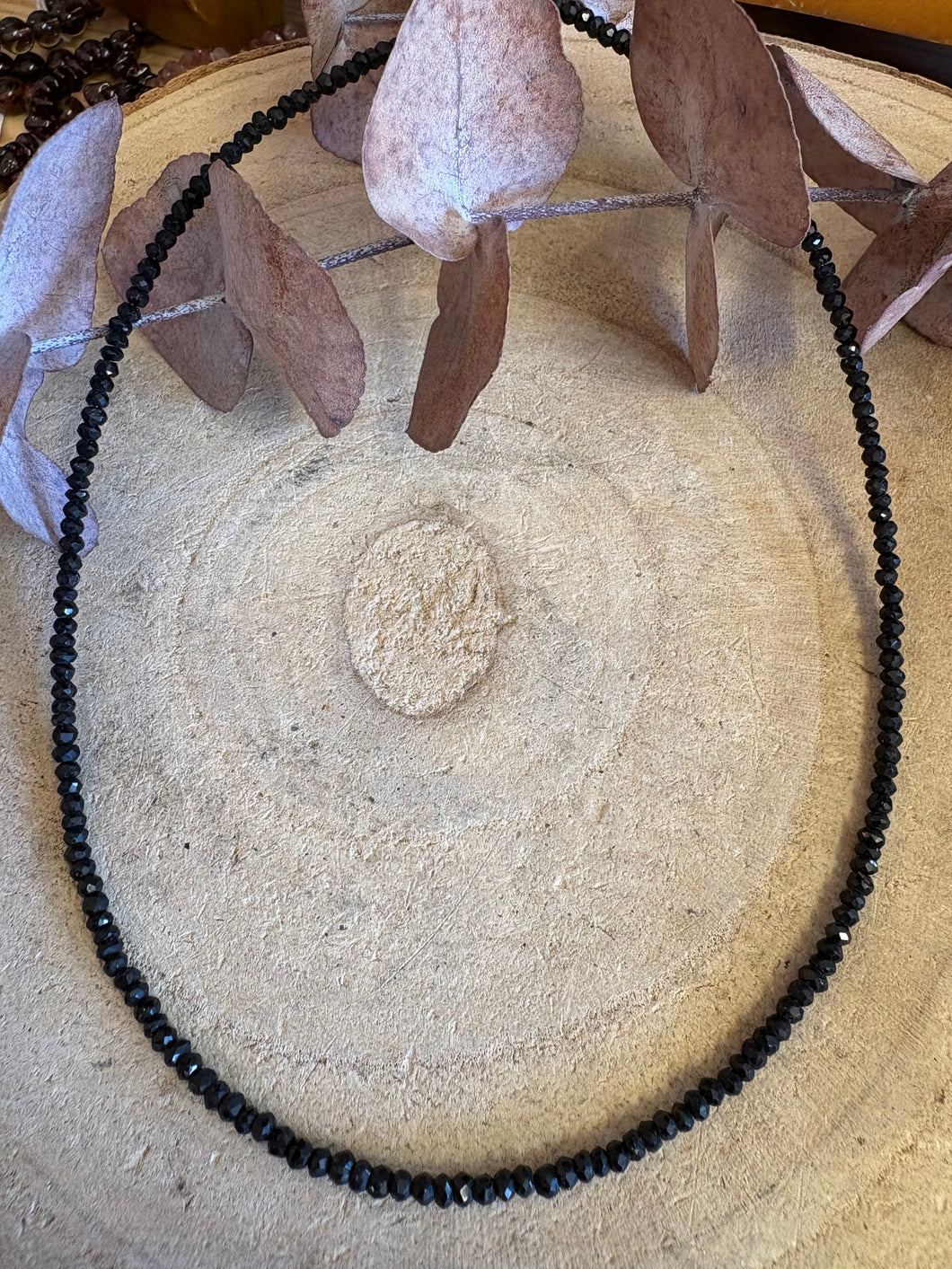 Entia Black Tourmaline Facet Cut Bead Necklace SKU 25570