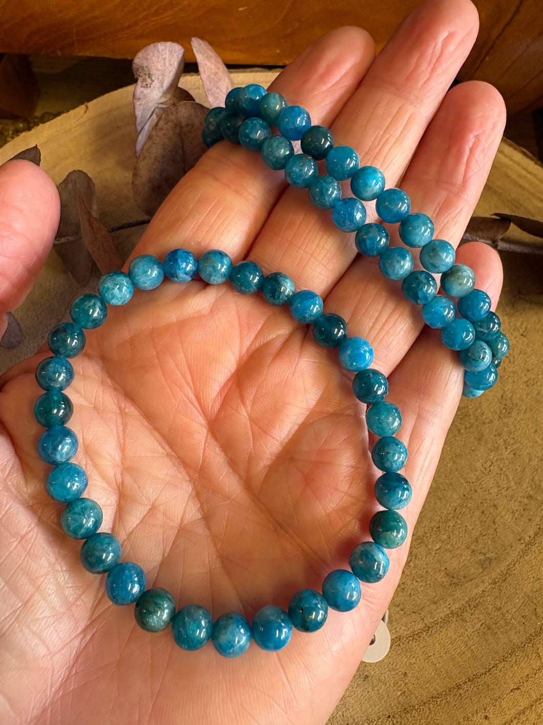Blue Apatite 6mm Bead Bracelet SKU 26114