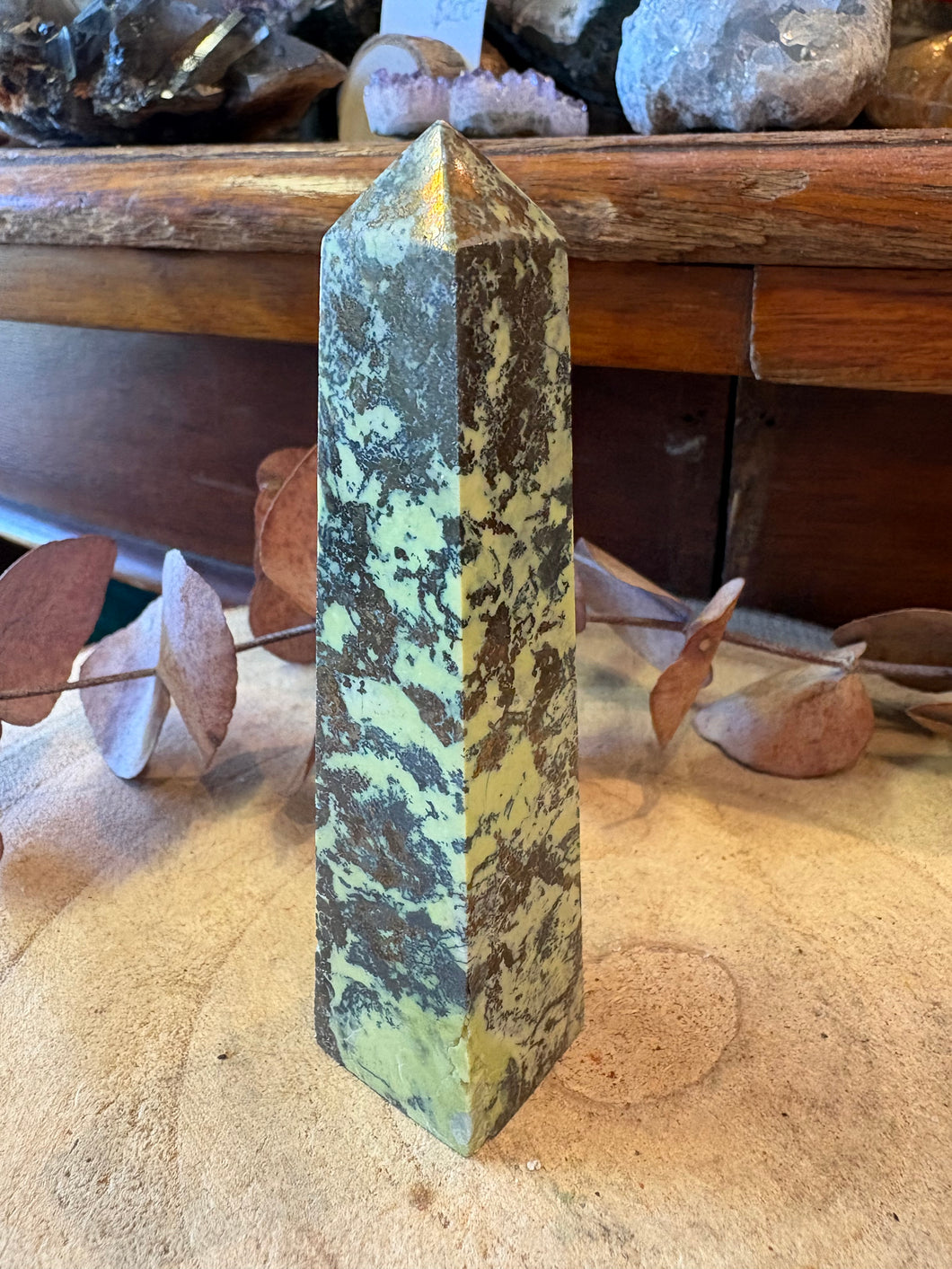 Serpentine & Pyrite Obelisk SKU 26884