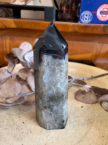 Black Banded Agate & Quartz Point SKU 24926