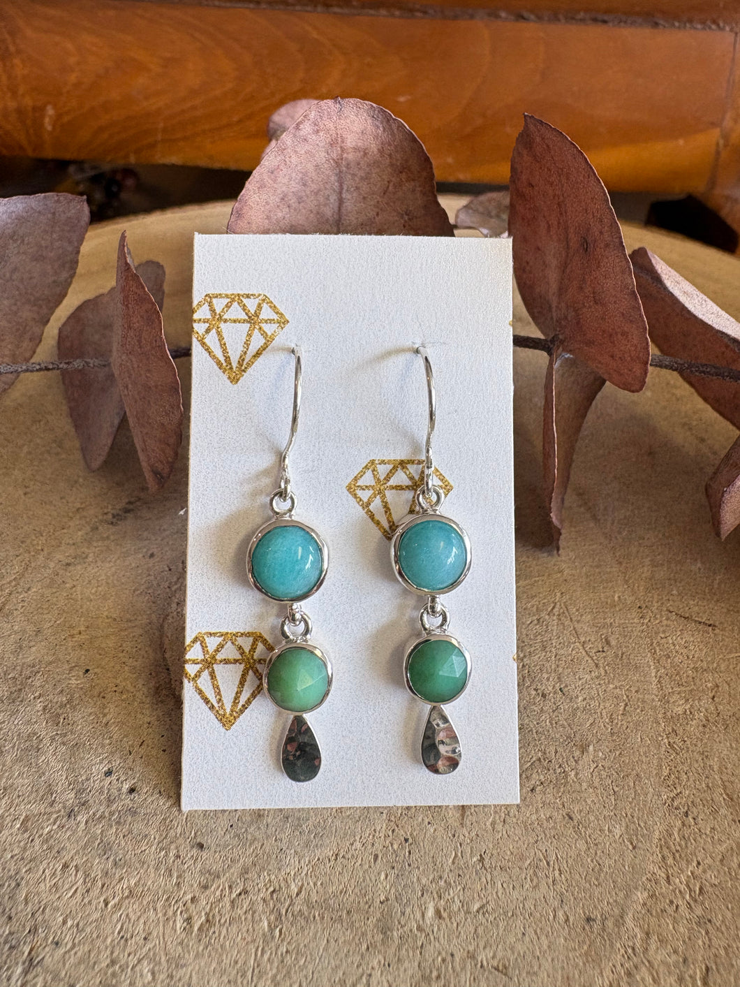 Entia Sterling Silver Amazonite & Chrysophase Drop Earrings SKU 25793