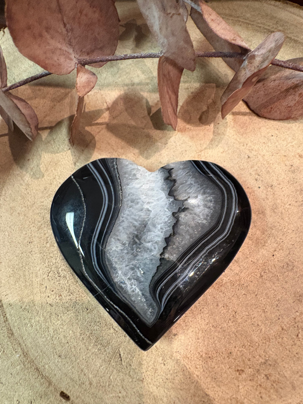 Black Banded Agate & Quartz Heart SKU 26741