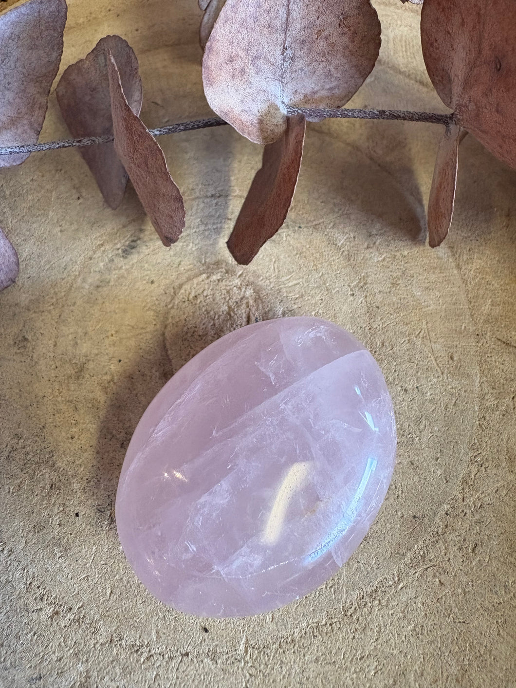 Rose Quartz Palm Stone SKU 25596