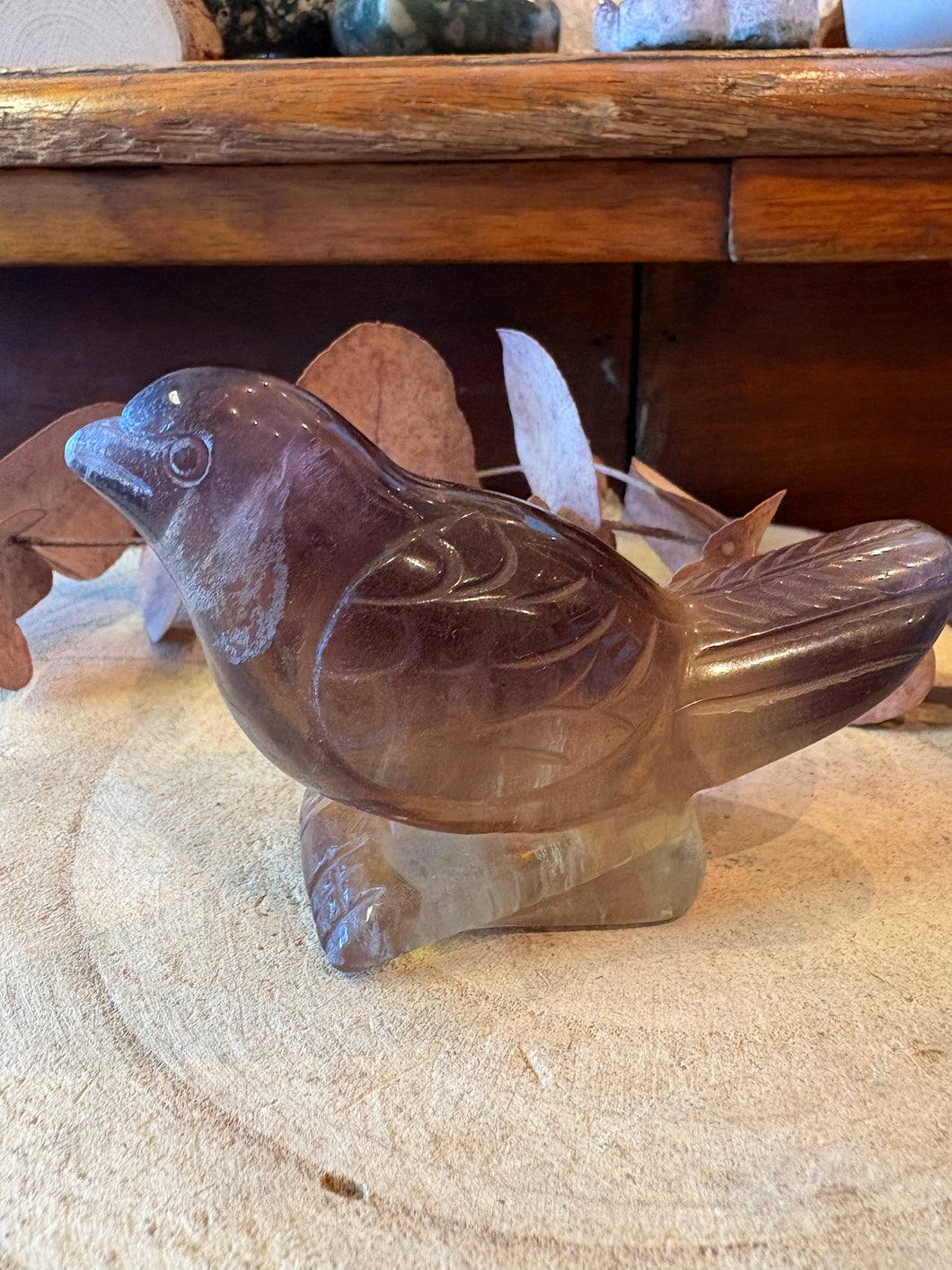 Yellow & Purple Fluorite Bird Carving SKU 26615YPF