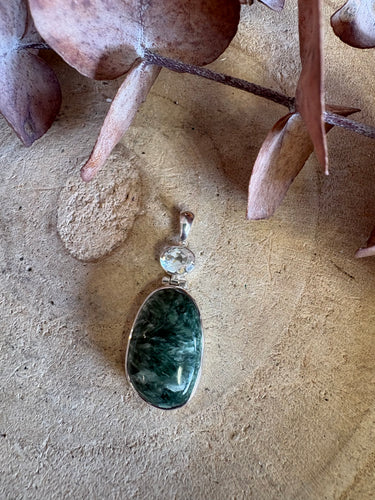 Entia Sterling Silver Seraphinite & White Topaz Pendant SKU 25798