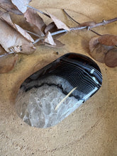 Black Agate & Quartz Palm Stone SKU 25067