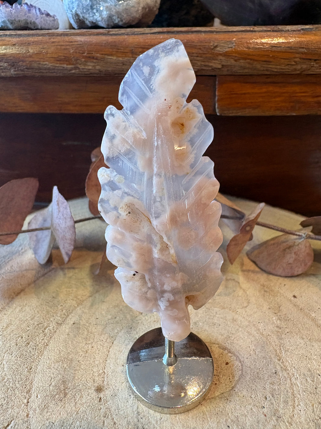 Flower Agate Leaf on Stand SKU 26836FA