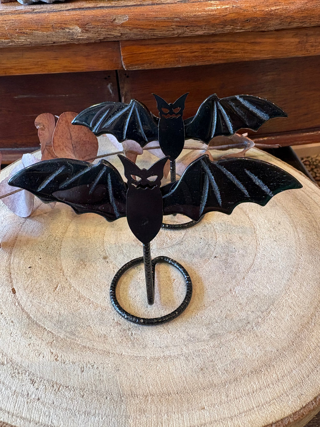 Black Obsidian Winged Bats on Stand SKU 26719A