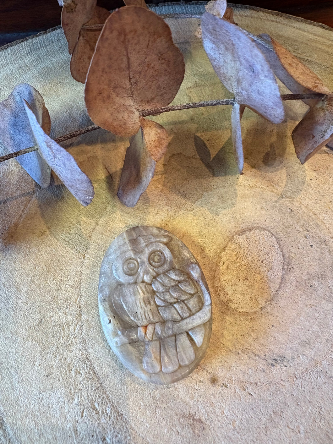 Moonstone Owl Carving SKU 26467