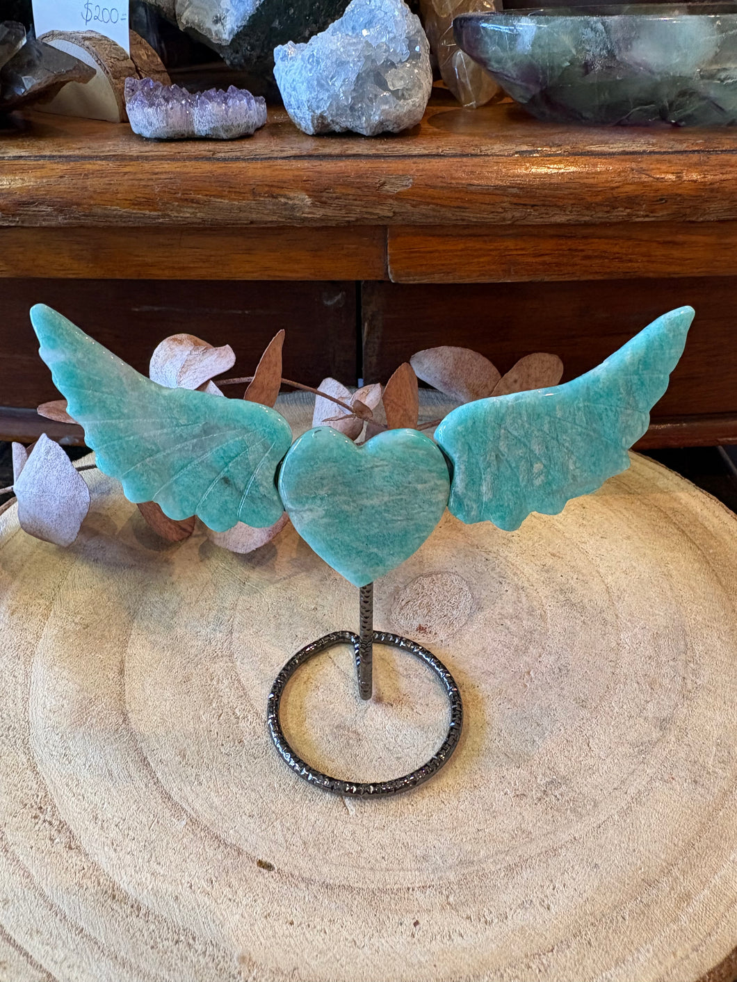 Amazonite Winged Heart on Stand SKU 26929D