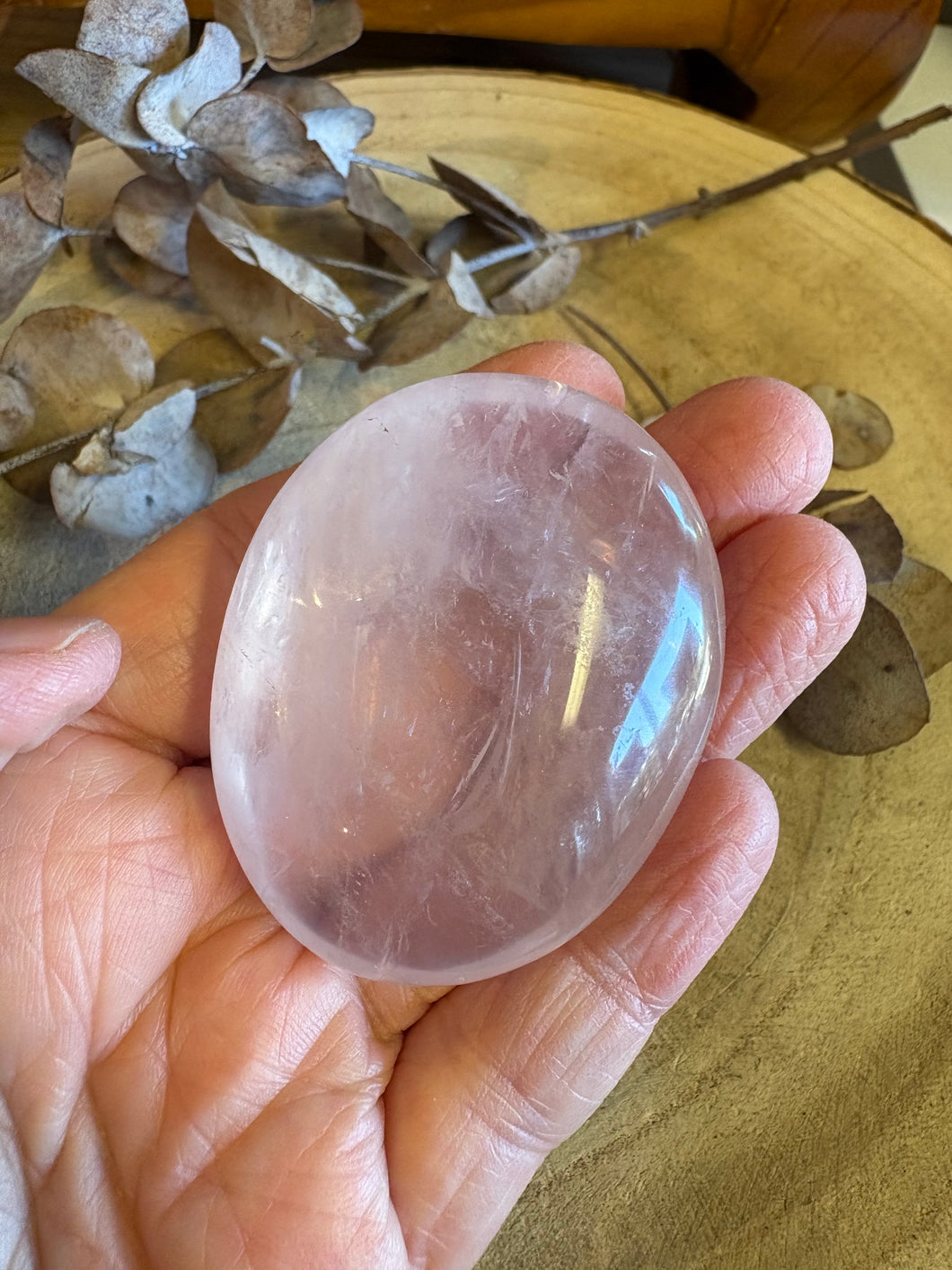 Rose Quartz Palm Stone SKU 24560