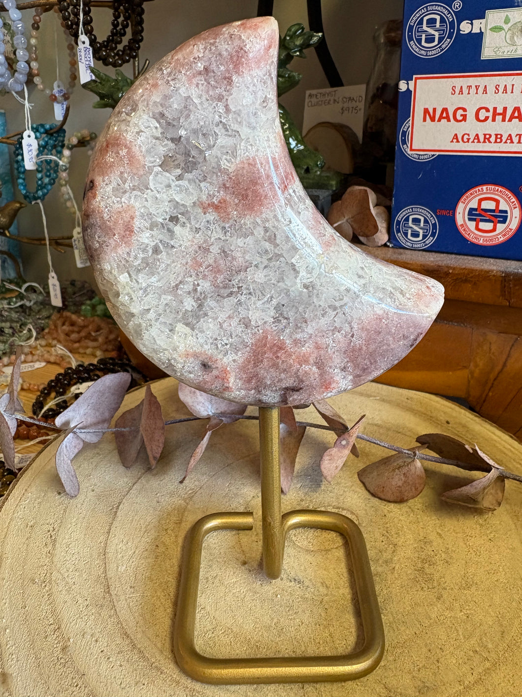 Pink Amethyst Moon on Stand SKU 26266