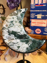Moss Agate Moon on Stand SKU 26481