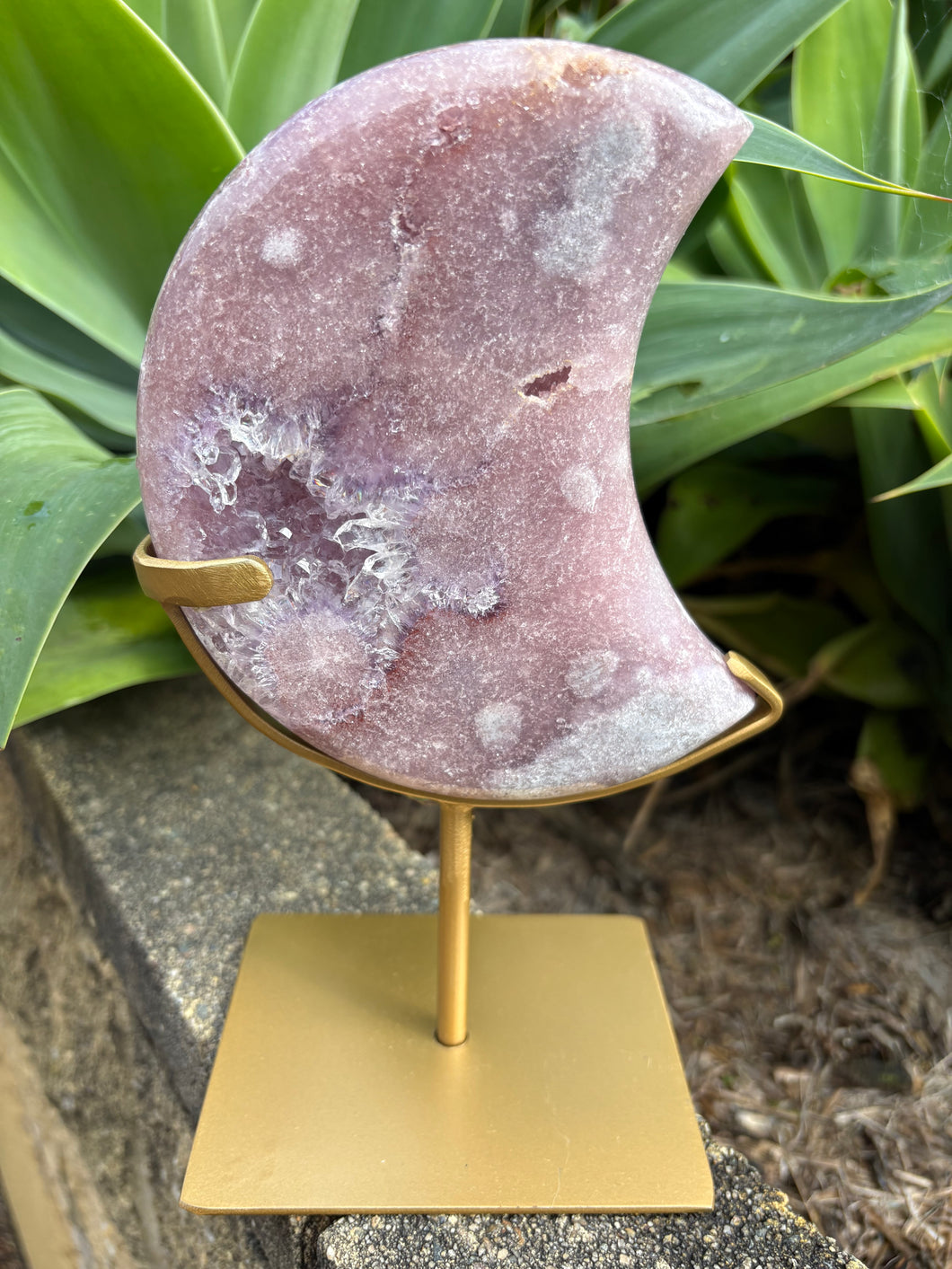 Pink Amethyst Moon on Stand SKU 26278