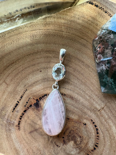 Entia Sterling Silver Rose Quartz & White Topaz Pendant SKU 26429