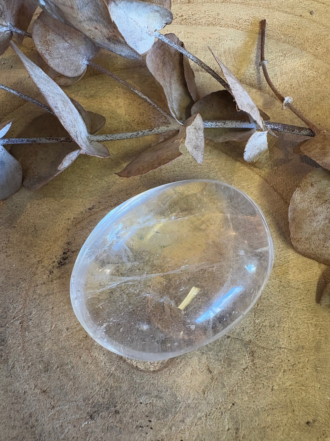 Clear Quartz Palm Stone SKU 24138
