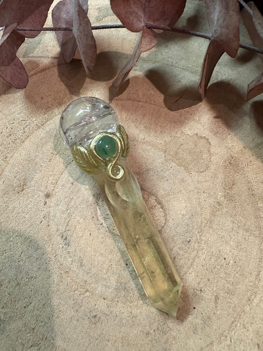 Lemon Quartz, Clear Quartz & Green Aventurine Crystal Wand SKU 26700