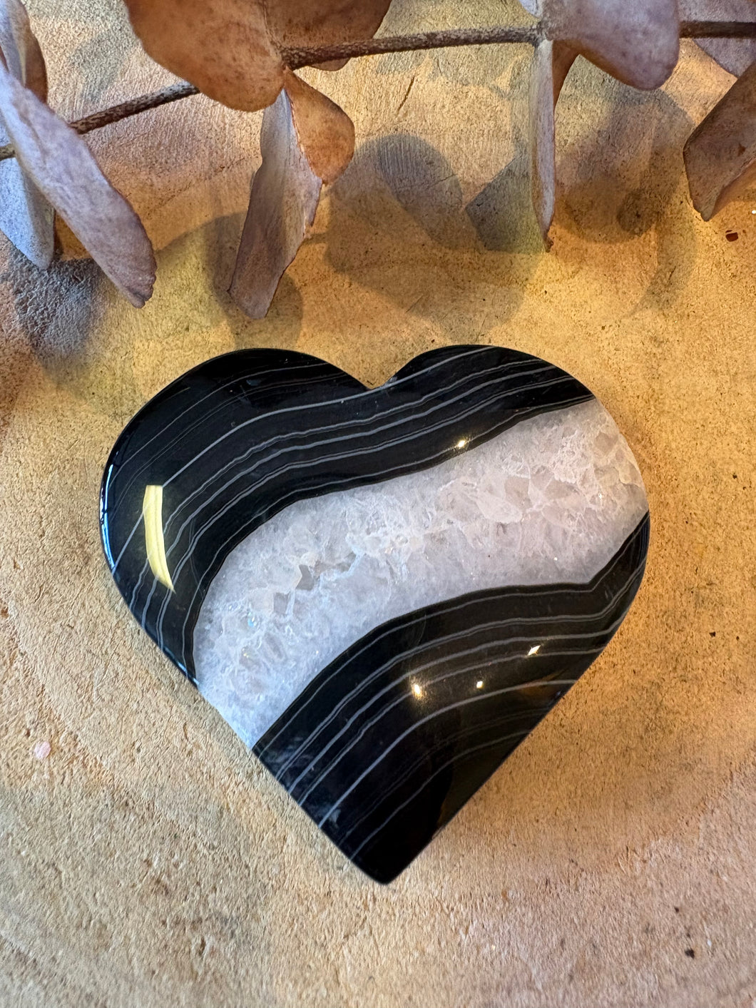 Black Banded Agate & Quartz Heart SKU 26744