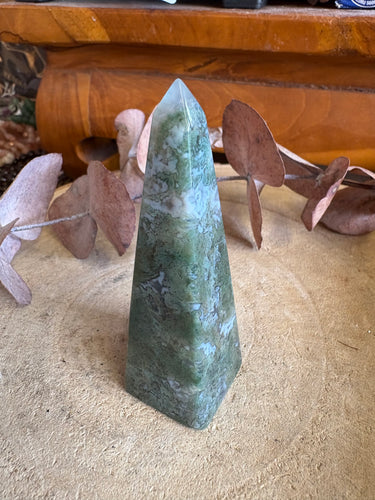 Moss Agate Obelisk SKU 25663