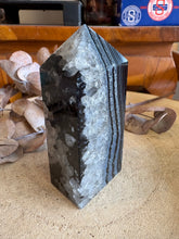 Black Banded Agate & Quartz Obelisk SKU 25072