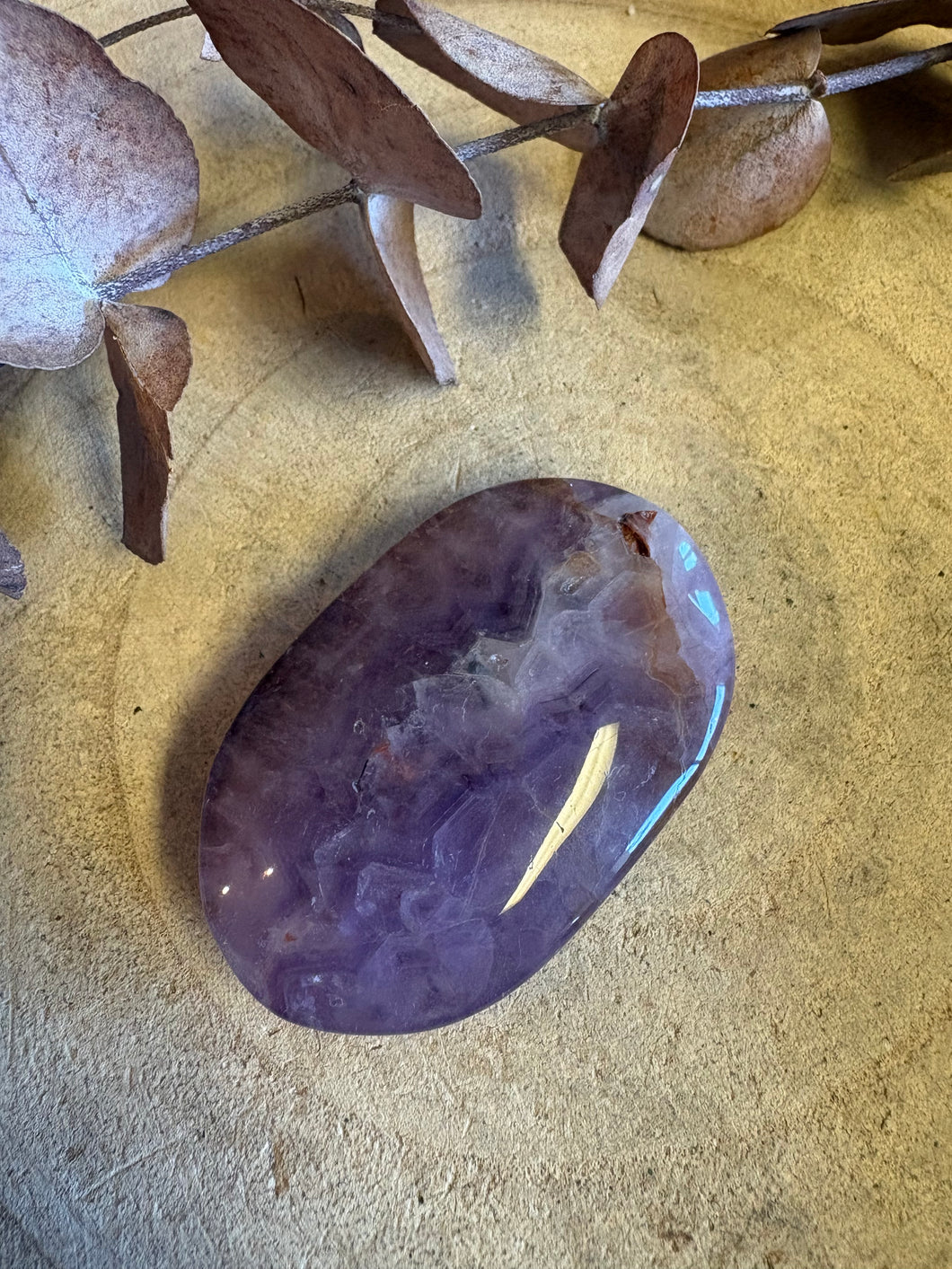 Crazy Lace Amethyst Palm Stone SKU 26456