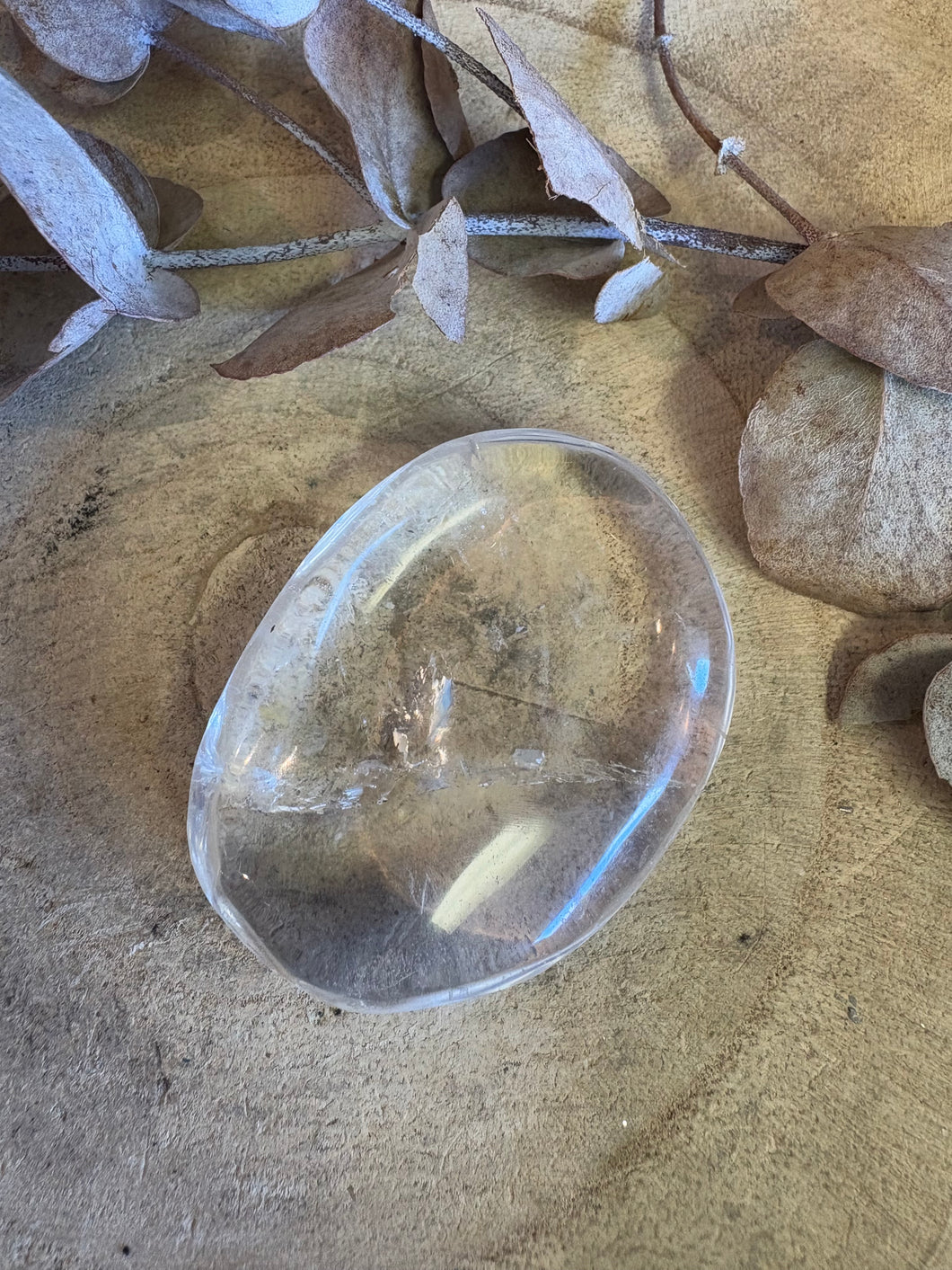 Clear Quartz Palm Stone SKU 24136